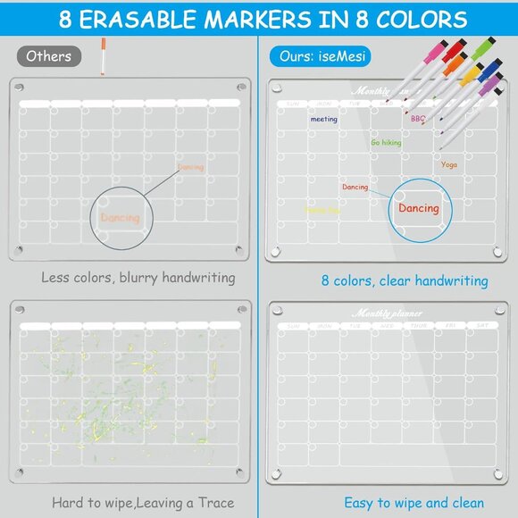 Acrylic Magnetic Monthly Calendar for Fridge, 16"x12" Clear Magnetic Monthly Dry - Picture 5 of 8
